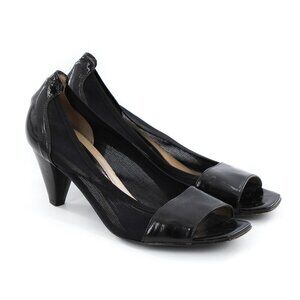 AQUATALIA Black Mesh Leather Open Toe Pumps